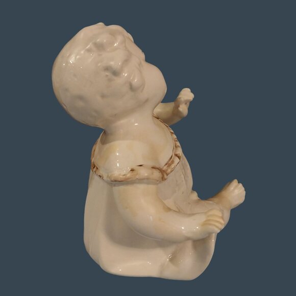 Vintage Antique German Porcelain Piano Baby With Glass Eyes READ - Picture 3 of 10